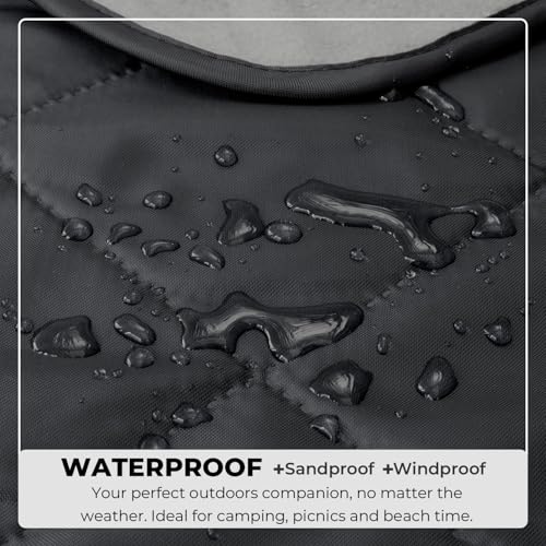 BRAWNTIDE Large Outdoor Waterproof Blanket - Extra Thick Fleece, Warm, Windproof, Sandproof, Quilted, 82" x 55", Ideal for Beaches, Picnics, Camping, Stadiums, Dogs, Car - color: Plaid Black