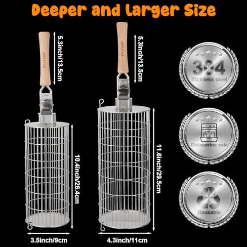 TNTOR Rolling Grill Basket, Larger 304 Stainless Steel Nesting Grilling Net, Removable Handle, BBQ Accessories Tools for Veg Shrimp, Outdoor Cooking Camping grilling gifts for men Dad Husband