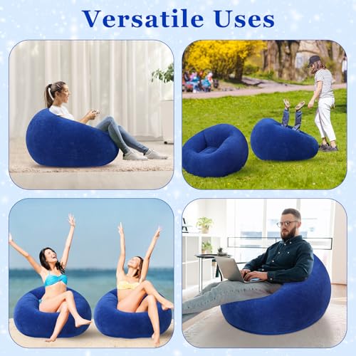 Realspring Inflatable Bean Bag Chairs Outdoor Blow up Camping Chairs Inflatable Lazy Sofa Folding Portable Bean Bag Loungers Couch for Movie Night(Dark Blue,2 Pcs) - color: Dark Blue