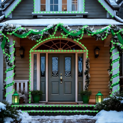 YEGUO Solar Rope Lights Outdoor Waterproof, 66ft 200 LED Green String Lights, 8 Modes Fairy Lights in Clear Thin Tube - color: Green
