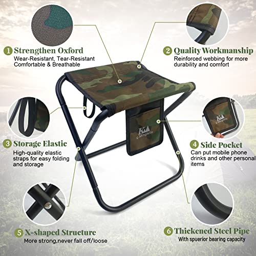 Upgraded Portable Folding Stool, 13 Inch Camping Stool for Adults Fishing Hiking Gardening and Beach with Carry Bag, Hold Up to 450lbs[Camo] - color: Camouflage