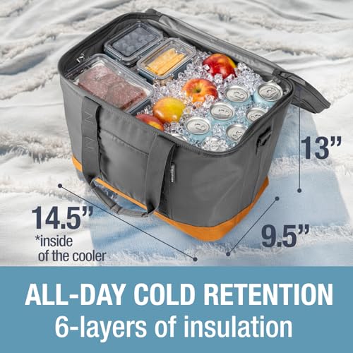 CleverMade Pacifica Collapsible Cooler Bag – Large Portable Cooler Bag for Travel, Foldable Insulated Cooler for Beach, Picnic & Tailgating, Holds Up to 50 Cans, Leakproof Soft Carry Cooler - Gray - color: Charcoal Gray, size: Large