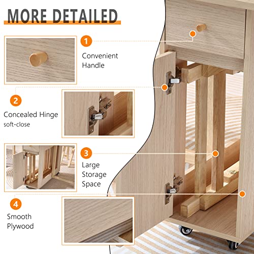 COMUHOME Extendable Drop Leaf Folding Dining Table with 2 Drawers and 4 Wheels for Living Room Kitchen Farmhouse Space Saving Table in Wood Color - color: Wood