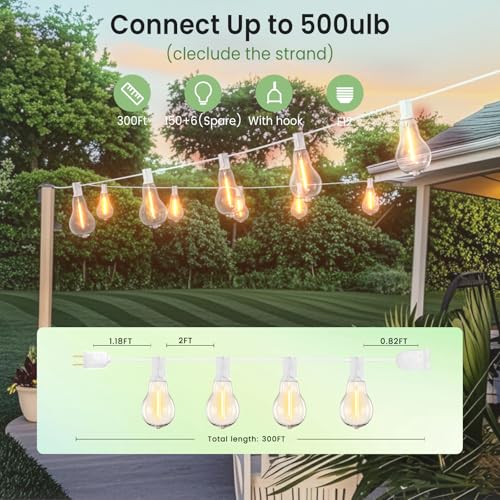 String Lights for Outside 300FT(3x100FT) Outdoor Lights with 150+6(Spare) Edison Shatterproof Bulbs, Patio Light Connectable for Backyard, Bistro,Porch,White Cord String Light Waterproof - color: White, size: 300ft
