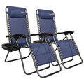 VINGLI Upgraded Zero Gravity Chair Set of 2 Lounge Outdoor Chairs with Trays and Pillows, Folding Patio Recliner Chairs for Backyard Poolside Garden - color: Blue