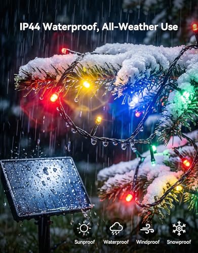 LitHome 34 Colors Solar String Lights Outdoor with Remote, 33FT 100 LED Solar & USB Powered Christmas String Lights, Waterproof Color Changing Light for Garden Patio Yard Tree Fence Decor