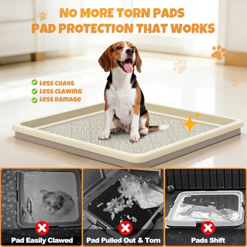 Dog Pee Pad Holder for Small and Medium Dogs, Two-Layer Mesh Dog Potty Tray, Indoor Puppy Pad Holder for Potty Training, Gentle on Paws, Easy-Clean Leak-Resistant Fits 22 × 22 Inches Pee Pads