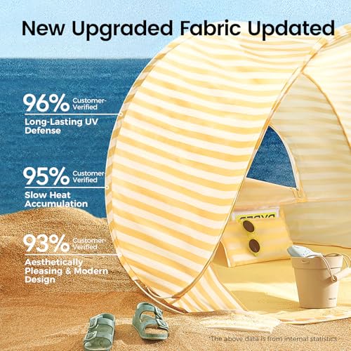 Tiny Land Baby Beach Tent – Pop Up Baby Tent with UV Protection, Portable Baby Beach Essentials, 35.4"x27.6"x31.5" Sun Shelter for Infants, Baby Summer Outdoor Use (Pastel Yellow Stripes) - color: Pastel Yellow Stripes