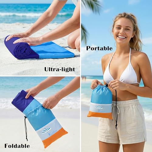 Famstar Beach Blanket Oversized Extra Large 78" X 81",Waterproof Sandproof Beach Blanket 1-7 Adults Lightweight Durable for Travel Camping Hiking Picnic - color: Blue5, size: 78" X 81"