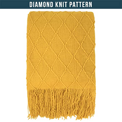PAVILIA Mustard Yellow Knit Throw Blanket for Couch Bed, Soft Knitted Farmhouse Sofa Throw for Living Room, Lightweight Decorative Fall Throw Blanket for Chair, Outdoor Textured Boho Blanket, 50x60 - color: Mustard Yellow, size: 50 X 60 Inches - Throw