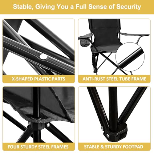 Folding Camping Chair with Cup Holder & Storage Bag, 225lbs Capacity, Large Anti-Sink Feet, Breathable PE Coated Fabric for Outdoor, Hiking, Beach, Fishing, Backpacking, 2PCS Black - color: Black, style: 2PACK