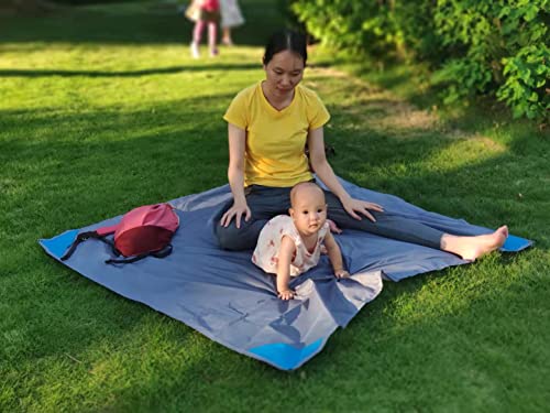 Orga'Neat Pocket Picnic Blanket, Beach Mat Waterproof Sandproof, Compact Lightweight Small Tarp for Camping, Hiking, Backpacking, Festival, Travel, Foldable in Bags (Grey/Blue, 55"x60") - color: Grey/Blue, size: 55"x60"