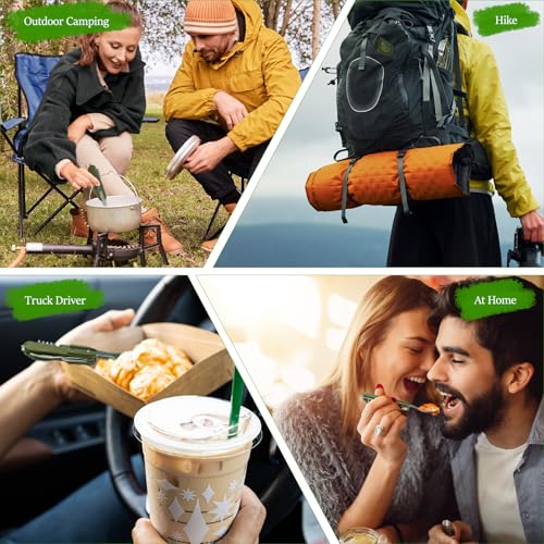 EZYoutdoor 7-in-1 Camping Utensils - Portable Stainless Steel Camping Fork Spoon Knife Set for Hiking, Picnics Outdoor Enthusiasts, and Travel - Essential Survival Utensil Tool Kit - color: Green