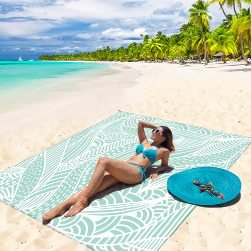HIHOHO Beach Blanket Waterproof Sandproof Beach Mat for 1-8 Adults Quick Drying Durable Outdoor Picnic Mat for Beach Festival Travel Camping Hiking (LBL-Ripple, 79"×83"(4 Person)) - color: Lbl-ripple, size: 6'11" x 6'7"