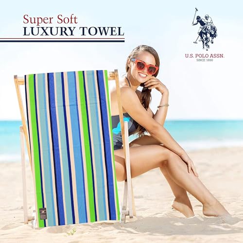 U.S. Polo Assn. Oversized (40” x 70”) Striped Nautical Design Beach Towel - Luxury Plush Cotton Hotel Quality for Bath, Pool - Myrtle Stripe - color: Myrtle Stripe, size: 40" x 70"