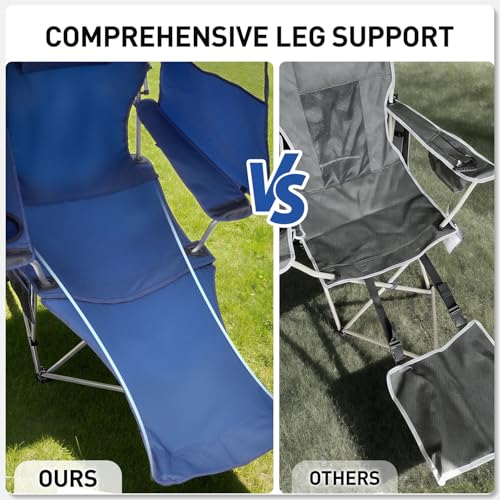 East Oak Reclining Camping Chair with Canopy & Foot Rest | 4-Position Folding Beach Chair with Adjustable Canopy, Detachable Foot Rest, Supportive Headrest, 330 lbs Canopy Chair - color: Blue, style: Reclining Chair