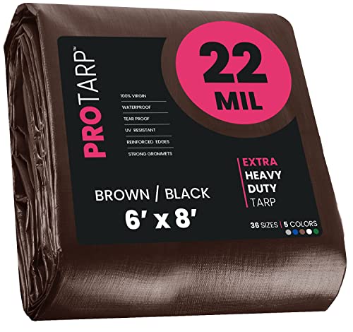 Extreme Heavy Duty 22 Mil Tarp Cover, Waterproof, UV Resistant, Rip and Tear Proof, Poly Tarpaulin with Reinforced Edges for Roof, Camping, Patio, Pool, Boat. (Brown/Black 6′ X 8′) - color: Brown/Black-22 Mil, size: 6′ X 8′