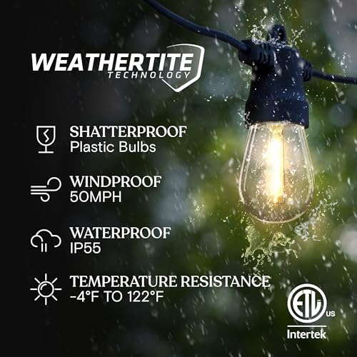 Brightech Ambience Pro USB Powered String Lights - 24 Ft Commercial Grade Waterproof String Lights - Outdoor Shatterproof Patio Lights for Camping, Backyard, Porch, Christmas - 1W 12 Bulbs, Warm White - color: (2700K) Warm White