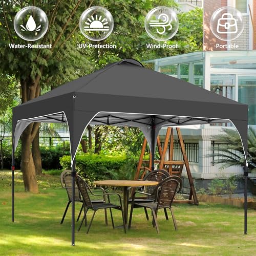 GDY 10x10 Pop Up Canopy Tent, Easy-Setup Gazebo, Outdoor Canopy with 3 Adjustable Heights for Events, Parties, Camping, Black. - color: Black, size: 10x10