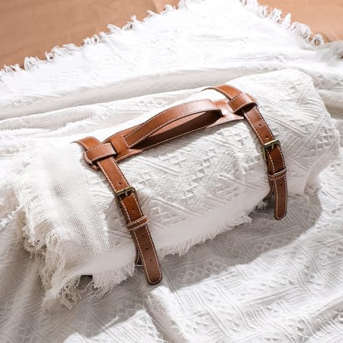 VitalCozy Waterproof Picnic Blankets 71×71 inch Outdoor Blanket Foldable 2 in 1 Double Layer Sandproof Beach Mat with Carry Strap for Camping Lawn Park Beach Grass(White) - color: White