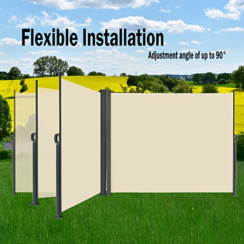 370" x 73" Retractable Side Awning,Waterproof & UV-Resistant,Folding Privacy Screen Room Divider Roll Up Balcony（Beige） - color: Beige, size: 370" x 73"