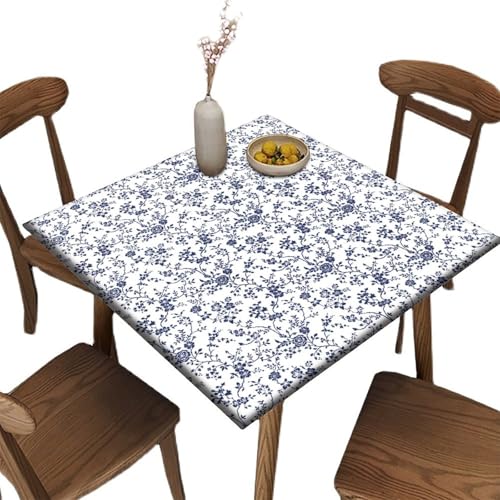 Fitted Tablecloth Square with Elastic 28x28 in Outdoor Tablecloths Elastic Table Cloth for Tables Waterproof Wipeable Table Cover for Picnic Camping Dinner - color: Blue, size: 28" x 28" (Square)
