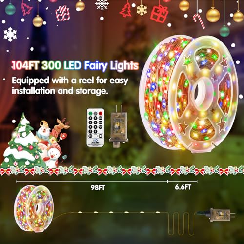 KNONEW 100FT 300 LED Outdoor Fairy Lights Plug in, Christmas Fairy Lights Outdoor Waterproof 8 Modes Memory Times for Wedding Bedroom Walls Garden Trees Decoration(Multicolor) - color: Multicolor, size: 100FT 300 LED Copper-colored wire