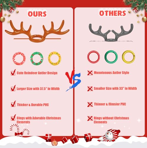 Christmas Games Gifts for Kids Teen Adults, Inflatable Reindeer Antler Ring Toss Game, Office Party Favors Supplies, Indoor Outdoor Carnival Holiday Family Party Toys