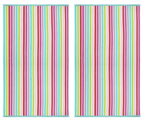 COTTON CRAFT Oversized Beach Towel - 2 Pack XL 39 x 68 inches Big & Huge Beach Blanket Towel - 100% Cotton Dobby Terry Velour Stripe - Super Soft Luxury - Pool Picnic Bath - Pink Multi - color: Cabana Stripe - Pink Multi, size: 2 Pack - 39x68