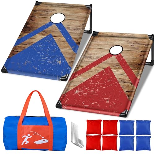 NZQXJXZ 3x2 ft Cornhole Board Set with 8 Bean Bags and Carrying Bag, Outdoor Toss Game Set for Kids and Adults, Portable Corn Hole Sets for Beach Lawn Backyard - color: Brown Blue Red