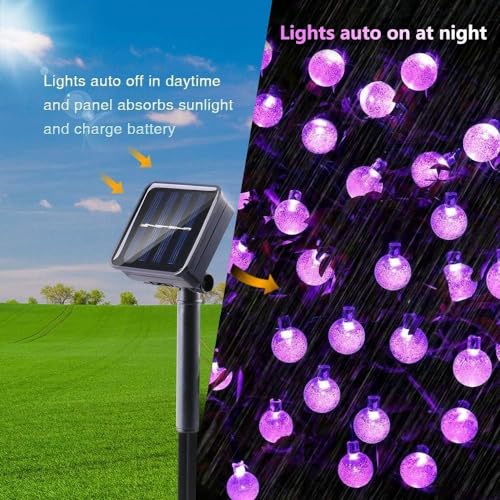 Toodour Solar String Lights Outdoor, 36ft 60 LED Globe String Light with 8 Mode, Waterproof Crystall Ball Lights Solar Patio Lights for Garden, Lawn, Patio, Gazebo, Yard, Outdoor Decor - Purple - color: Purple, size: 36ft