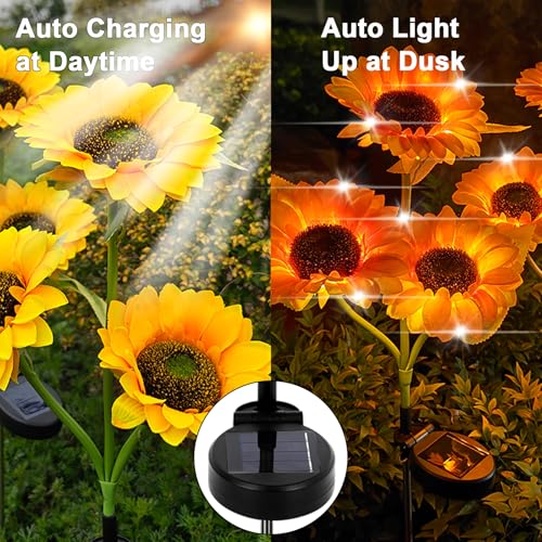 Solar Lights Outdoor Decorative, Upgraded 2 Pack with 6 Solar Sunflower Lights, Waterproof Outdoor Garden Decor, Auto On/Off Solar Lights for Patio, Yard & Pathway Decor