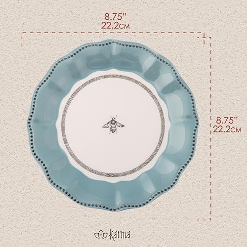 Karma, 8.75 inches Melamine Salad Plates Set of 4, Reusable Dishwasher Safe Plates for Outdoor and Indoor, Bee - color: Bee