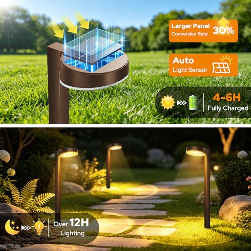 APONUO Solar Pathway Lights Outdoor, 3 Color Temperatures Selectable CCT, Focused Ground Spot Lens, Brighter Up to 12 Hrs IP65 Waterproof Path Lights for Walkway Driveway Yard Garden, Brown, 12 Pack - color: Brown, size: 12 Pack