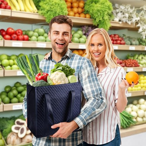 Insulated Grocery Bags, Reusable Insulated Bag, Portable Cooler Bags for Shopping Food Travel Beach Camping (4 Pack) - color: Navy Blue