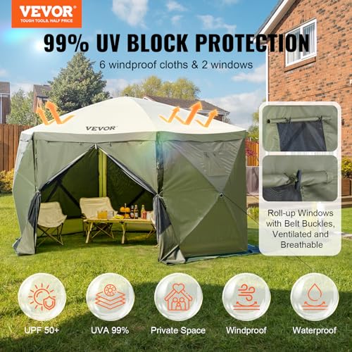 VEVOR 12x12ft Pop Up Gazebo Tent with Mosquito Netting, 6 Removable Wind Panels & 2 Mesh Windows, Outdoor Canopy Shelter for Patio, Army Green - color: Army Green, size: 12x12 ft