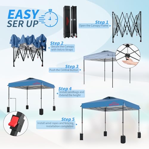 8x8 Pop Up Canopy, Easy Up Canopy Tent, Heavy Duty Tents for Parties, One Person Set Up Event Tent, Light Blue - color: Light Blue, size: 8x8