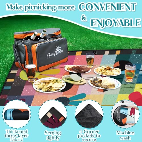 Abstract Floral Picnic Blankets Waterproof Foldable, 60″X80″ Thick Picnic Mat Outdoor Blanket for Grass, Modern Beach Blanket Sandproof Picnic Accessories for Camping Party Park Travel - color: A10, size: 5' X 6'8" (Rectangular)