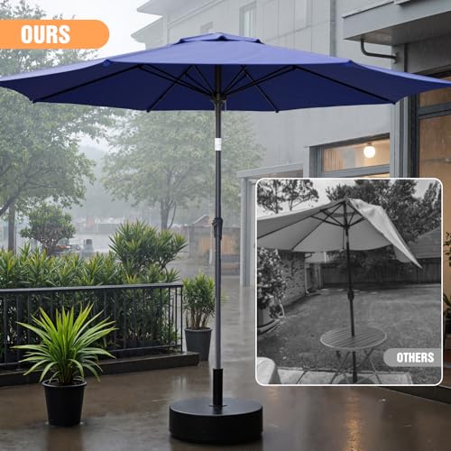 Outdoor Patio Umbrella, Table Umbrella with Push Button Tilt and Crank, 8 Ribs Market Umbrella - color: Dark Blue-Fiberglass Ribs, size: 9FT