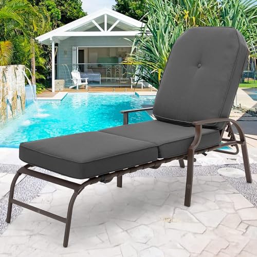 U-MAX Adjustable Outdoor Chaise Lounge Chair Patio Lounge Chair Recliner Furniture with Armrest and Cushion for Deck, Poolside, Backyard (Grey, 2PCS) - color: Grey, size: 2 PCS