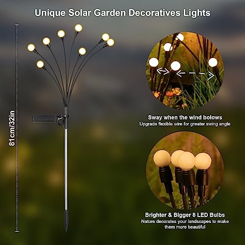 ASMAD Solar Lights Outdoor(4 Pack,32 LEDs), Solar Garden Lights, Outdoor Decorations, Firefly Light for Patio Decor, Big Bulb, Unique Gifts for Women, Gifts for Grandma - color: 4 Pack-32 LEDs