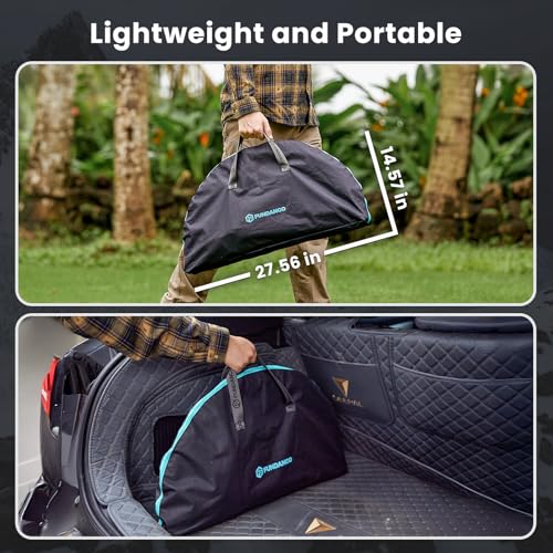 FUNDANGO All in One Tailgate Table, Portable Beach Table with Cup Holders, Camping Table Foldable with Side Pockets Carry Bag for Camp Outdoor Sand Beach Picnic Fishing Tailgating Essentials