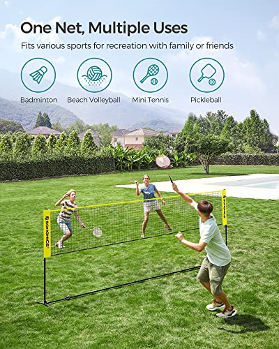 SONGMICS Badminton Net, Height Adjustable Volleyball Net, Pickleball Net for Junior Tennis, Kids, Indoor Outdoor Court, Foldable Nylon Net with Poles 10ft/13ft/16.5ft Wide - color: Yellow, size: 13FT