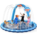 Instraella Splash Pad for Kids and Dog, 110" 2-in-1 Large Sprinkler Mat with Basketball Hoop and Arch for Kids Outdoor Play, Shoot Game for Backyard, Inflatable Water Toys More Fun for Boys and Girls - size: Round 110 in