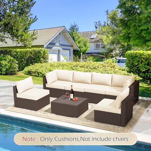 HOMREST Outdoor Replacement Cushions for Patio Furniture,Water-Repellent Sofa Cushion for 6-Seat Rattan Wicker Sectional Patio Conversation Sets,14-Piece Cushions Set for Outdoor Couch（Beige） - color: Beige, size: 6 Seat