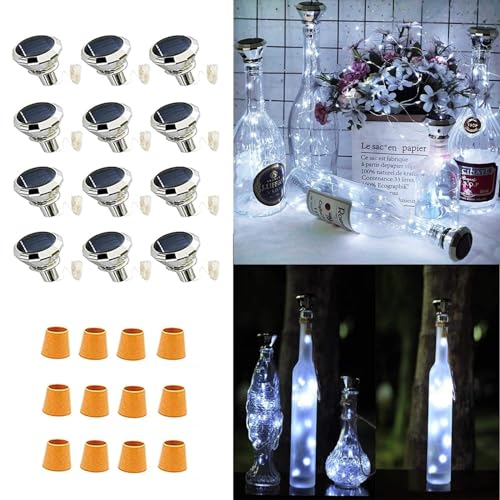 Upgraded 12 Pack Diamond Solar Wine Bottle Lights, 20 LEDs Waterproof Copper Light, Bottle Light Fairy Cork String Lights for Yard Patio Decor, DIY Birthday Gift for Mom Grandma Friend(Cool White) - color: Cool White (Diamond Shaped), size: 12 Pack