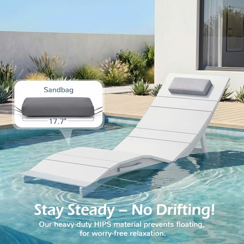 Stoog All-Weather Folding Pool Lounge Chairs, HIPS Anti-Floating Outdoor Chaise with Headrest, Heavy Duty Pool Chairs for Beach, Sun Deck, White - color: White