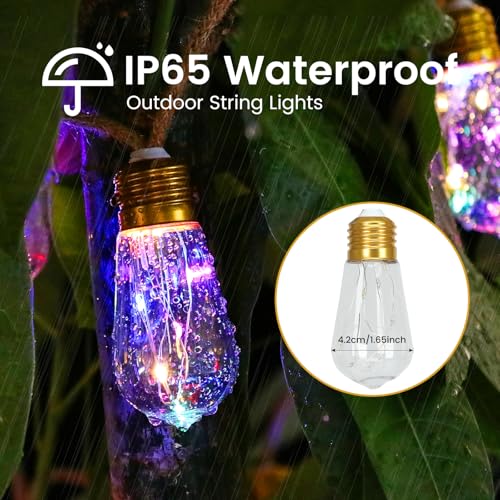 Solar String Lights Outdoor, 24FT Solar Patio String Lights for Outside, Outdoor Solar Lights with 20 Shatterproof Bulbs, Waterproof 8 Light Modes for Garden Fence Balcony Camping Decor - Multicolor - color: Solar-Multicolored