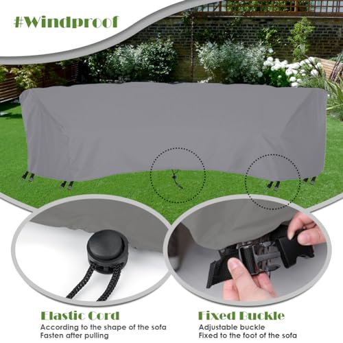 Curved Sofa Cover Outdoor Curved Sectional Sofa Cover Patio Furniture Couch Protector Waterproof Half Moon Sofa Set Cover with Windproof Elastic Cord for Garden Indoor All Weather Protection - size: 190x39x36in(483x99x92cm)