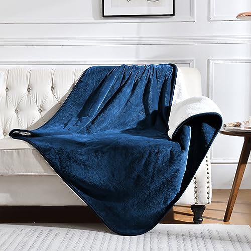 Waterproof Blanket for Bed Couch Sofa, Soft Liquid Pee Proof Pet Blanket for Dog Puppy Cat, Reversible Sherpa Fleece Furniture Protector (Navy Blue, 50x60 inches) - color: Navy Blue, size: 50x60 inches